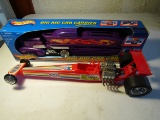 Lot of 2 Hotwheels Big Rig Car Carrier and Drag Car