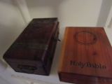 Lot of 2 Vintage Wood Trinket Box and Bible Box