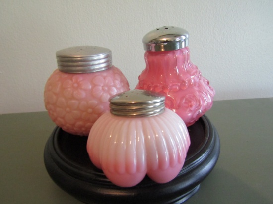 Lot of 3 Antique Pink/Cranberry Shakers