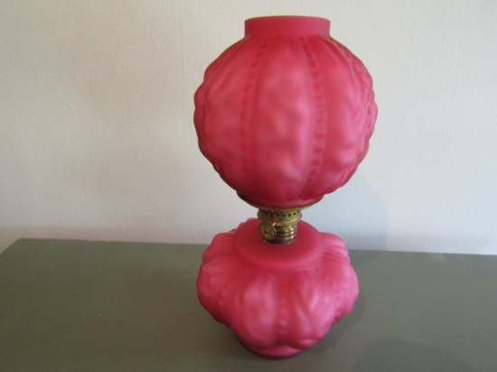 Fenton Miniture Cranberry Lamp with ABCO Nutmeg Burner