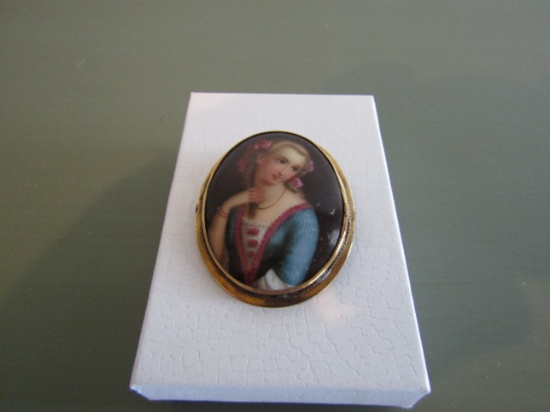 Handpainted Victorian Portrait Brooch