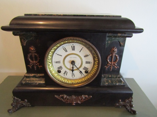 Antique Seth Thomas Adamtine Clock, Lions Head, has key
