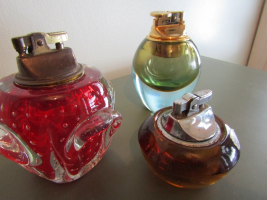 Lot of 3 Glass Table Lighters, 1 Murano