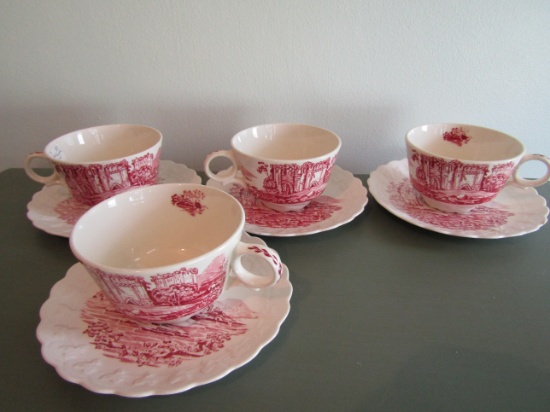 Taylor Smith Set of 4 Pink Castle Teacups and 2 Saucers
