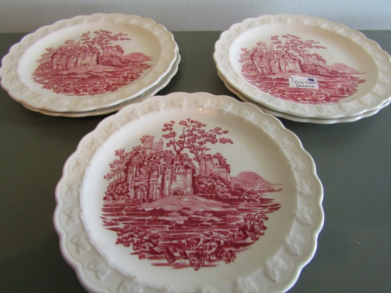Lot of 6 Taylor Smith Pink Castle Desert Plates, 1940's