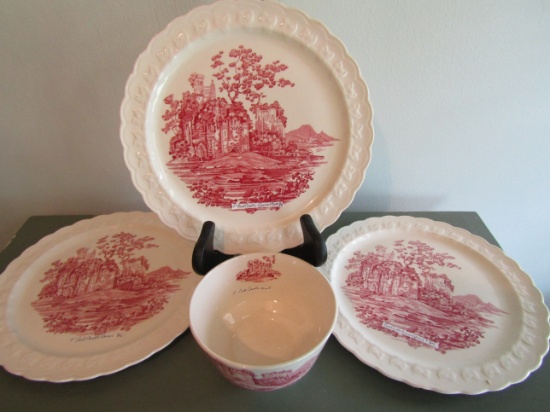 Taylor Smith Pink 3 Dinner Plates and Bowl