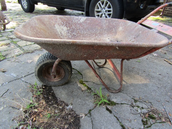 Vintage Steel Wheelbarrow with Rubber Tire