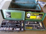 Vintage Metal Tool Box with Contents, Wrenches