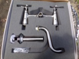 JADO Wall Mount Faucet, Antique Nickel, Cross Handles, New, 842/602/105