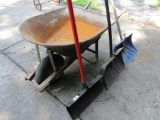 Wheelbarrow and 3 Snow Shovels, Rubber Tire, Pick Up Only