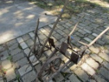Lot of 2 Vintage Metal Wheelbarrow and Cultivator
