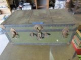 Metal Trunk with Contents, 8 Track Player, Air Hose