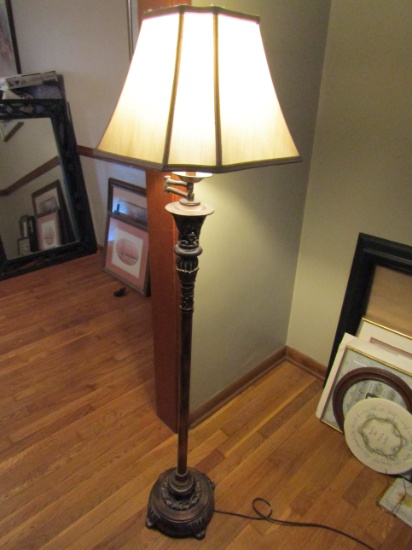 Vintage Metal Floor Lamp with Shade, Antique Finish, Works