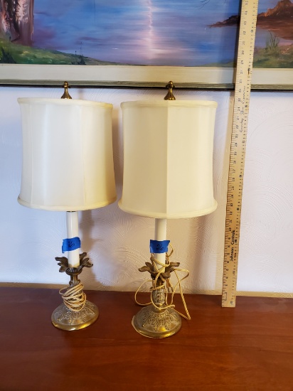 Lot of 2 Vintage Brass Lamps, 24"