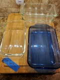 Lot of 6 Large Butcher Block and Pyrex Baking Dishes