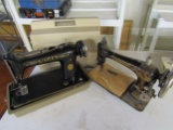 2 Singer Sewing Machines, 1 Electric with Case, 1 Treadle