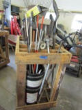 Rack on Wheels with Contents, Garden Tools, Shovels, Rakes