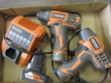 Lot of Ridgid, 2 Drills with Charger and Extra Battery, 12V