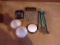 lot of 6-2 calculators. push lights. and wind chime