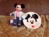loy of 2 Mickey Mouse Doll 1992 and Mickey Mouse Plate