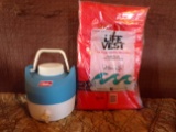 lot of 2 New Life vest and COLEMAN water cooler