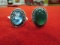 2 Rings, German Silver, Blue Topaz and Green Onax, Size 6 and 9