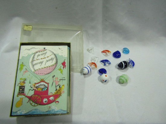 Vintage "Going Away Party" Cards and Art Glass Candy with Damage