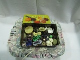 Vintage Sewing Basket, Tin, Buttons