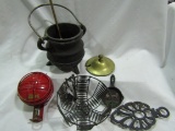 Vintage Metal Pestal and Mortar, Gas Holder-AA, Basket