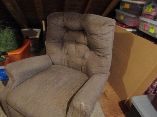 Vintage Recliner, Works, Brown Cloth with Minor Wear