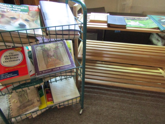 Lot of 2 Book Shelves with Books, 1 on Rollers