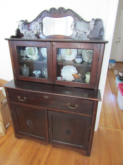 Vintage China Cabinet with Mirror, Contents Not Included