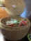 Antique/Vintage Old Basket with Lid and Sewing Supplies