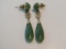 Vintage Pair of Jade Gold Tone Dangle Post Earrings