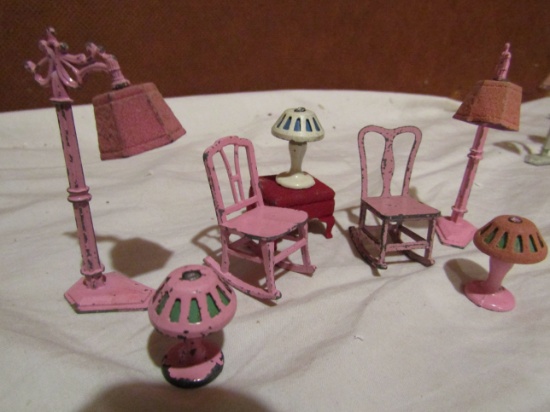 Tootsie Metal Dollhouse Furniture, Rocking Chairs, Lamps