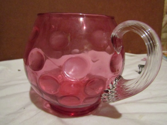 Thumbprint Cranberry Pitcher with Applied Handle
