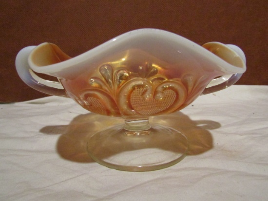 Opalescent Heart Carnival Orange Bowl with Handles