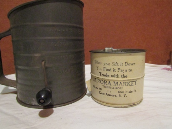2 Vintage Flour Shifters, Small Sifter 1920s