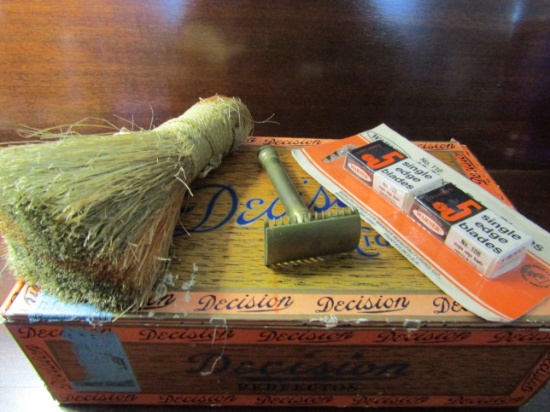 Brass Razor, Blades, Advertising Cigar Box