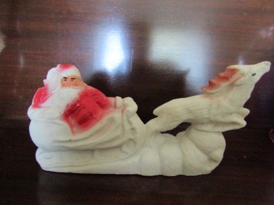 Vintage Paper Macha Santa Clause and Reindeer Sleigh, 10.5" Long