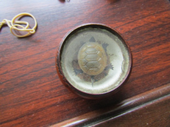 Rare Antique Wood Glass Enclosed Small Bobblehead Swimming Sea Turtle, Works