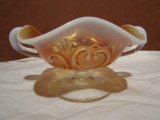 Opalescent Heart Carnival Orange Bowl with Handles