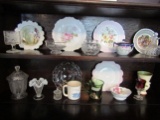 Antique/Vintage Glass, 2 Shelves, Plates, Vases, Etc.