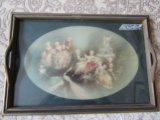 1926 Wood with Glass Inlay, Victorian Scene Tray