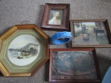 Lot of 4 Old Art Prints, Wood Frames