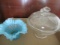 Large Covered Acorn Antique Bowl and Stripe Blue -Has Been repaired