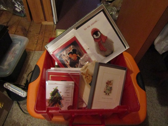 Large Lot Vintage Christmas Cards with Tub