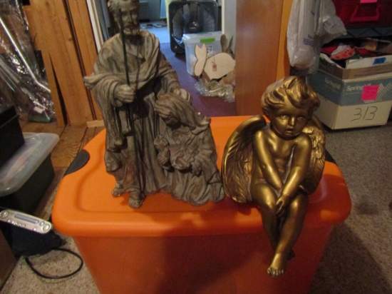 Vintage Angel Shelf Setter and Joseph and Mary Figurine with Box