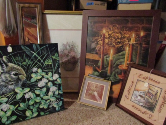 Lot of 6 Framed, Canvas and Mirror Art Prints, Pick up Only
