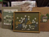 Large Needle Point Picture, 1- Yarn 3D Art, 1-Uncompleted with Frame